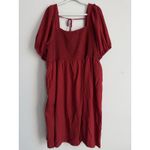 Ava & Viv  Women's 3X Balloon Elbow Sleeve Smocked Dress Red Flowy Pockets NEW Photo 1