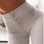 We Wore What  Medium Gray‎ Lace Front Leggings Photo 6