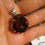 Swarovski Smoked Topaz Crystal Shield Sterling Silver Pendant Necklace Photo 2
