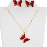 Plated Red Butterfly Necklace Set Photo 1