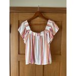 Rails Linen Blend Sonora Ruffle Blouse in Hibiscus Stripe Women’s size Medium Photo 2