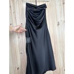 Lulus NWT  Effortless Bliss Black Satin Strapless Cowl Back Midi Dress Cocktail S Photo 4