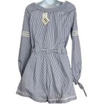 Haute Hippie Playsuit Romper Navy/White Stripe Off Shoulder Size 4 (Small) Photo 2
