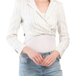 ZARA  Ivory And Black Pin Stripe Long Sleeve Cropped Twist Front Blazer Size‎ XS Photo 0