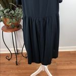 White Birch  Women Navy Blue Dress Short Sleeve Pleated Square Neck 100% Linen Photo 6
