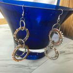 Silver Orange & White Bead Dangle Circle Earrings Photo 0