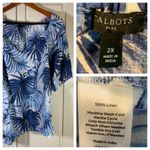 Talbots Plus Size 2X Linen Blue White Palm Leaf Print Blouse Top Resort Photo 11