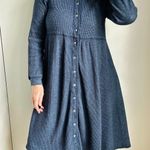 Vintage 90s Cottagecore Blue Thermal Dress Womens Medium Baby Doll Cozy Winter Photo 0