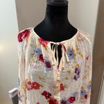 Lucky Brand Floral Flowy Tunic Top Blouse Lightweight Sheer Tie Neck Boho XL Photo 1