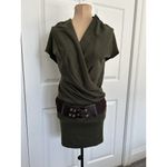 Bella D Short Sleeve Wrap Cowl Neck Belted Knit Mini Dress Dark Green Size S Photo 4