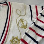 Tanner Vintage Ramie knit cardigan Retro Nautical Striped academia preppy Tennis White Size M Photo 6