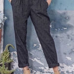 Sundance  Amelia Trouser Pant Black White Pinstripe 4 Button Linen Cotton Blend Photo 0
