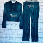 Juicy Couture 🔥 OG Bling Velour Iconic Tracksuit Hoodie & Pants Sea Dark Teal XL Photo 3
