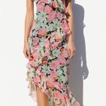 ZARA Black Floral Chiffon Midi Dress Size M Photo 0
