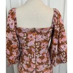 Fate Midi Dress Sz Small Floral Puff Balloon Sleeve Front Cut Out Cottagecore Brown Photo 6