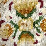 Vintage 90s Hand Knit Victorian Cottage Sweater Small Oversized Chunky Fall Red Photo 3