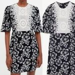 ZARA NWT  Black White Floral Embroidered and Crochet Above the Knee Dress Small Photo 0