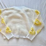 butter yellow and white fuzzy geometric sweater Size M Photo 4