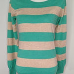 Sag Harbor Women's Tan & Green Striped Tight Knit Sweater | Size S | NWT Photo 0
