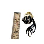 Vtg Fantail Goldfish Koi Fish Enamel Rhinestone black and Gold rhinestone Pin Br Photo 2