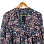 Nasty Gal NWT Floral Print Tiered Mini Dress Long Sleeve V Neck Navy Pink Photo 1
