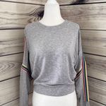 EXPRESS One Eleven Grey Rainbow Varsity Striped Dolman Sleeve Sweatshirt Photo 3