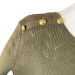 Talbots Petite XL Crewneck Sweater Pullover Olive Green Gold Buttons Fall Autumn Photo 3