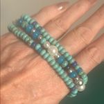 Lucky Brand New  Turquoise Dyed Howlite Pearl and Mixed Blue Beaded Bracelet Set Photo 1