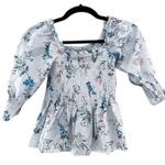 Saylor Puff Sleeve Blouse Top Size Small Boho Crop Blue Pink Cream Floral Sz M Photo 0