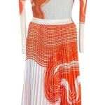 Watercolor Pleated Skirt and Textured Shirt Set Sz Small Orange White Photo 0