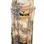 Vintage Art to Wear Zebra Safari Print Dress Petite Large Elephant Midi 90s Brown Photo 0