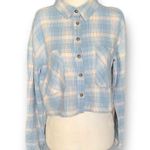 Timing Women's Blue Plaid Flannel Cropped Long Sleeve Button Down Shirt Small Photo 10