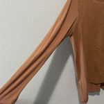 Neiman Marcus  Perforated Leather Front and Silk Cognac Long Sleeve Shirt, Size M Photo 1