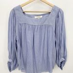 Loft  Blouse Women SMALL Blue White Pinstripe Square Neck Long Sleeve Photo 8