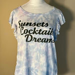 Chaser NWT!  Blue White Pink Tie Dye Sunsets Cocktails Dream Flutter Sleeve Tee M Photo 0
