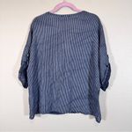 Nina Kendosa Blue Striped Linen Short Sleeve Button Down Shirt L Beachy Vacation Size L Photo 3
