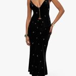 We Wore What Sz XS Black Multi Embroidered Velvet Ruched Midi Skirt Photo 1