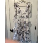 Lulus  Women's Floral Print Corset Tiered Midi Dress Tie Strap White‎ Gray Photo 2