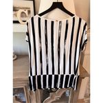 St. John Black and White Striped Short Sleeve Blouse Women’s Size Medium Photo 3