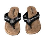 Minnetonka  Sybil Black Leather Thong Sandals Women’s Comfort Wedge Casual 6 Photo 2