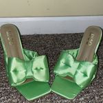 EGO Womens  Adorable Satiny Green High Heel Mules With Bow Photo 4