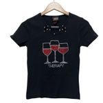 Biker Design Black Rhinestone Wine Therapy T Shirt Sz S Photo 0
