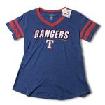 Campus Lifestyle NWT Women's Texas Rangers Red Blue V-Neck Tee T-Shirt Top New Short Sleeve MLB Photo 0