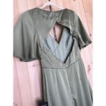 Lulus NWT  Elegant Confidence Sage Satin Flutter Sleeve Cutout Maxi Dress Size S Photo 6