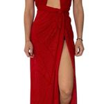 Anthropologie AFRM Red Burnout Velvet Halter twist tie front w/ slit midi dress Size M Photo 2