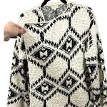 POL Aztec Print Open Front Popcorn Knit Cardigan Sweater Black Cream Medium Photo 8