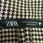 ZARA  Black Tan Houndstooth Ruched Long Sleeve Collar Button Mini Shirt Dress S Photo 3