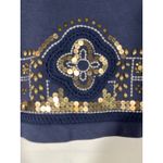 Alfred Dunner Women's 3/4 Sleeve Embellished Square Neck Top Navy Blue Sz L Photo 3