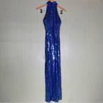 Vintage 90s Iridescent Blue Sequin Open Back Slit Dress by Robert Anthony Size 6 Photo 4