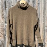 Aerie  Chenille Plush Sunset Soft Turtleneck Oversized Sweater In Olive Green Photo 1